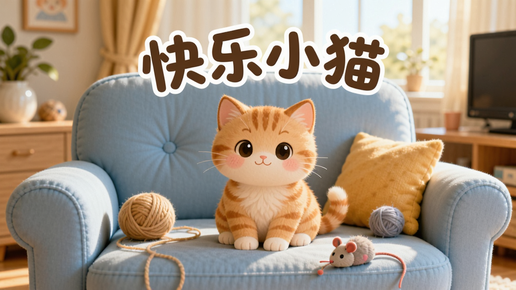һֻ�ɰ�����ɫСè����������ǳ��ɫɳ���ϣ���Χɢ����ë�����������󣬱�������ܰ�Ŀ������ã�����Ӵ���б�����������ɫ����ů���������������Ϸ���Բ��ɰ�������д�š�����Сè��������ͻ�������־��У����������ͨ��ϸ�ڷḻ�����ʸ��壬�ɾ��޶���Ԫ��