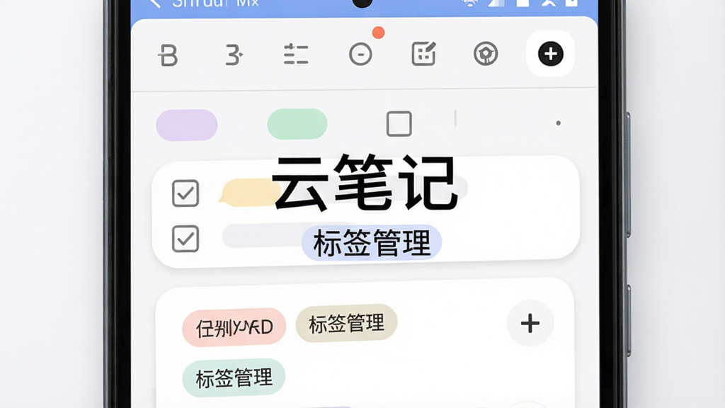 ����Ϊһ����׿�ֻ���д����Ļ��ʾ�Ʊʼǵı༭���棬�Ϸ�Ϊ��ʽ���������·�Ϊ����ǩ�ıʼǿ�Ƭ������Ϊ��������ͼ���Ű����������Ϊ���Բ�ǿ�Ƭ�磬ϸ�ڰ�����ɫ��ǩ�����카ѡ�򡢼Ӵְ�ťͼ�꣬���������ֱ�ע���Ʊʼǡ��롰��ǩ�����������ʸ��壬�ɾ����޶���Ԫ��