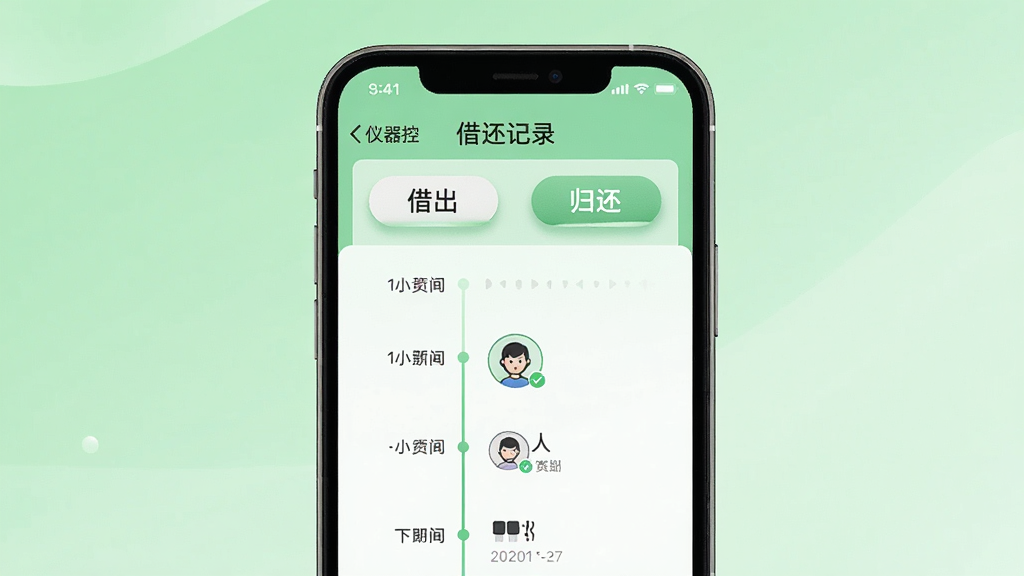 ��������Ϊ�ֻ���Ļչʾ�������ء��軹��¼ҳ�棬ҳ�����н����黹��ť��������ͷ���ʱ���᣻����Ϊ�ֻ����У�����Ϊǳ��ɫ���䣻�Ű�������ʱ�����������У����Ϊ���±�ƽ����ƣ�ϸ���ϰ�ť�а�ѹ�ʸУ�ͷ��ΪԲ�μ�Լͼ�ꣻ���ʸ��壬����ɾ����޶���Ԫ��