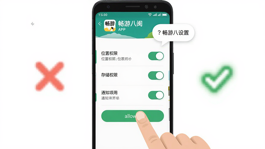 ��������Ϊһ����׿�ֻ���Ļ��ʾ���ΰ���APP��Ȩ������ҳ�棬ҳ������λ��Ȩ�ޡ��洢Ȩ�ޡ�֪ͨȨ�޵Ŀ��ذ�ť���Ա��к�ɫ��ź���ɫ�Թ��ĶԱȱ�ʶ���ֻ��·���һֻ�����ڵ��������ť������Ϊ�ֻ����У����Ϊ������˵�UIʾ��ͼ���ϸ���ϼ��볩�ΰ���ͼ�����ʾ���ݡ���������������ɾ����޶���Ԫ�ء�