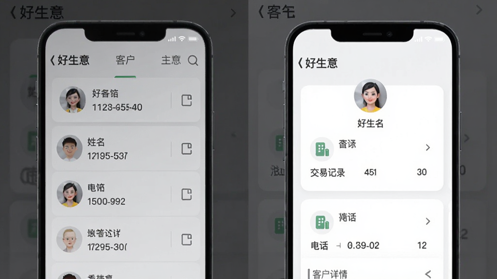 ������ͻ��������棬�ֻ���Ļ����ʾ�ͻ��б��Ϳͻ����鿨Ƭ����Ƭ�����������绰�ͽ��׼�¼ͼ�꣬���岼�����룬������ż�࣬���ʸɾ�����������Ϊ�������⡱