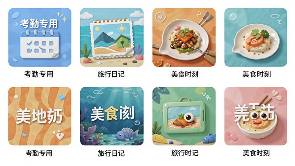 ����ˮӡ���ģ��ѡ��ҳ�棬��Ļչʾ�������еĶ���ˮӡ��ʽ����ͼ������������ר�á��������ռǡ�����ʳʱ�̡��ȱ�ǩ��ÿ������ͼ�·���ģ�����ƣ����������»��ã�ϸ����ģ����ɫ�ḻ�����ʸ��壬�ɾ����޶���Ԫ��