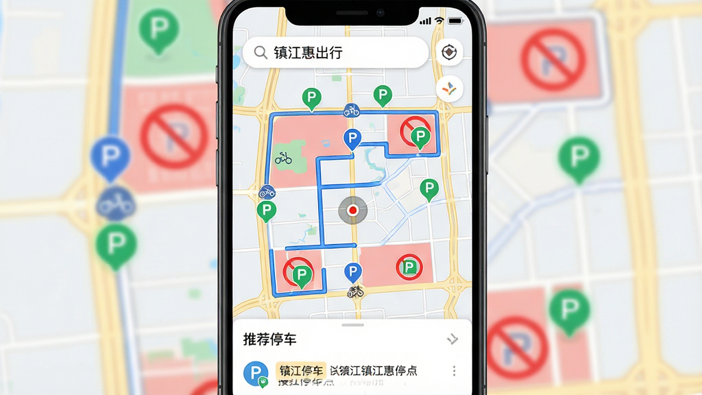 �����������ֻ���Ļ�ϵĵ��ӵ�ͼ���棬��ͼ�б�ע�˶����ɫͣ��ͼ��ͺ�ɫ��ͣ���򣬲���Ϊ�����ͼռ����Ļ���Ű��϶�����ʾ���򽭻ݳ��С����������ײ���ʾ�Ƽ�ͣ�����б������Ϊ��ƽ��UI��Ʒ��ϸ�ڰ�����ɫ����·�ߡ�P��ͣ����ʶ����ǰλ�ù���Լ���������·���񣬻��ʸ���ɾ��޶���Ԫ�ء�