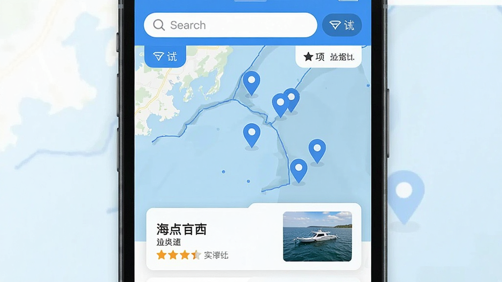 һ���ֻ���Ļ��ͼ����ͼƬ����������չʾһ�𺣵�APP�ĵ����ͼ���棬��ͼ�Ϸֲ��Ŷ����ɫ��λ��ǣ���Ļ�Ϸ����������ɸѡ��ť���·�������Ƭ��ʾĳ����������ơ����ֺ�ʵ������ͼ�����������ִ�������ɫ�Ͱ�ɫΪ��ɫ��������ɾ��������޶���װ��Ԫ�ء�