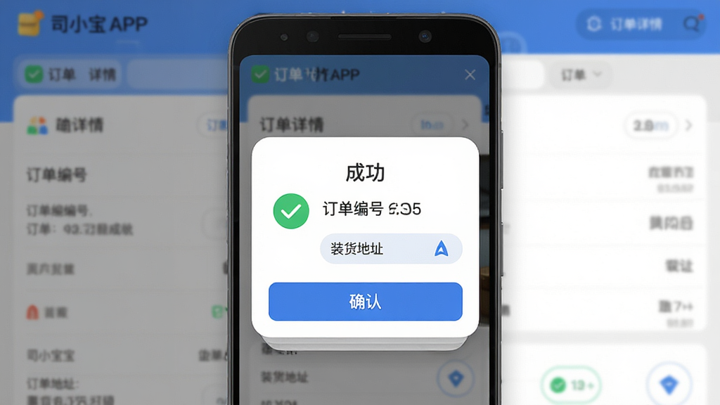 ˾С��APP�����ɹ���������չʾ������������һ����׿�ֻ�����Ļ����ʾ�����ɹ�����ʾ����������������ɫ�Թ�ͼ�ꡢ������š�װ����ַ�뵼����ť������Ϊ��������ҳģ��Ч�������Ϊ�ִ��ƶ��˽�����ƣ�ϸ�ڰ���Բ�ǵ�������Ӱ��Ρ���ɫȷ�ϰ�ť�����ʸ���ɾ����޶���Ԫ��