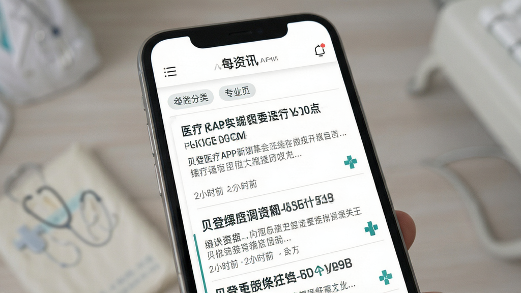 ����ҽ��APP��Ѷҳ��չʾͼ������Ϊ�ֻ���Ļ��ʾҽ����ҵ�����б����������⡢ժҪ�뷢��ʱ�䣬����Ϊ������Ϣ�������Ϊ���ż���磬ϸ�ڰ��������ǩ���Ķ�ͼ�꣬���ʸ��壬�ɾ����޶���Ԫ��