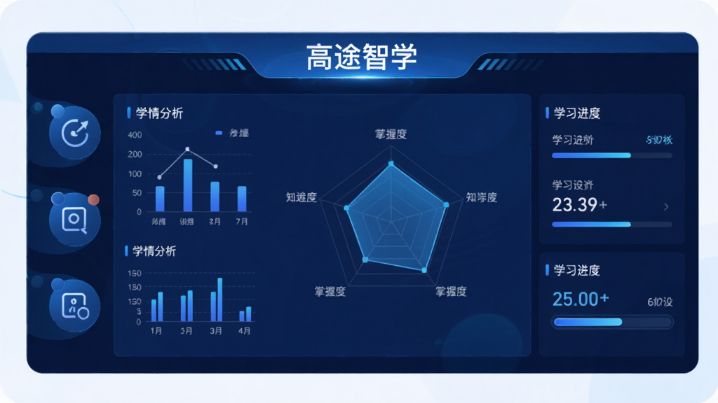 ��;��ѧ����ѧ����Ϲ��ܽ��棬��Ļ����չʾѧ�����ͼ����֪ʶ�����ն��״�ͼ�����涥����ע����;��ѧ�����֣����ܻ�������ͼ���ѧϰ�����������Ϊ�ִ��Ƽ���UI��ƣ���ɫΪ��ɫ����������רҵ������������������Ԫ��