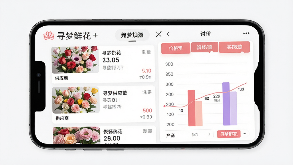 �ֻ���ĻչʾѰ���ʻ�APP�ıȼ۽��棬����ǲ�ͬ��Ӧ�̵��ʻ��б����Ҳ��Ǽ۸�Ա�ͼ����������Ƽ���ִ��������С�Ѱ���ʻ���Logo������Ϊǳɫ��ϸ�����������ʸɾ����޶���Ԫ��