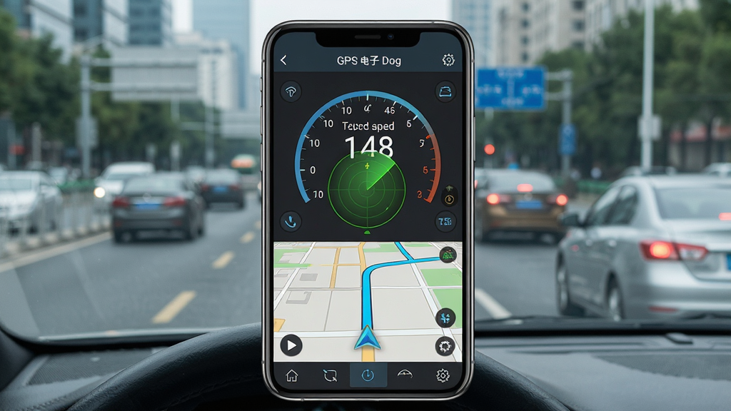 һ��չʾGPS���ӹ������������ͼƬ�������������ֻ���Ļ����Ļ����ʾGPS���ӹ�App��ʵʱ������Ԥ�����룬����Ϊ���е�·�복��������Ϊ���й�ͼ�����Ϊдʵ�Ƽ��У�ϸ�ڰ����ٶ����֡��״�ͼ�ꡢ��ͼ�켣�ߣ����������ɾ����޶���Ԫ��