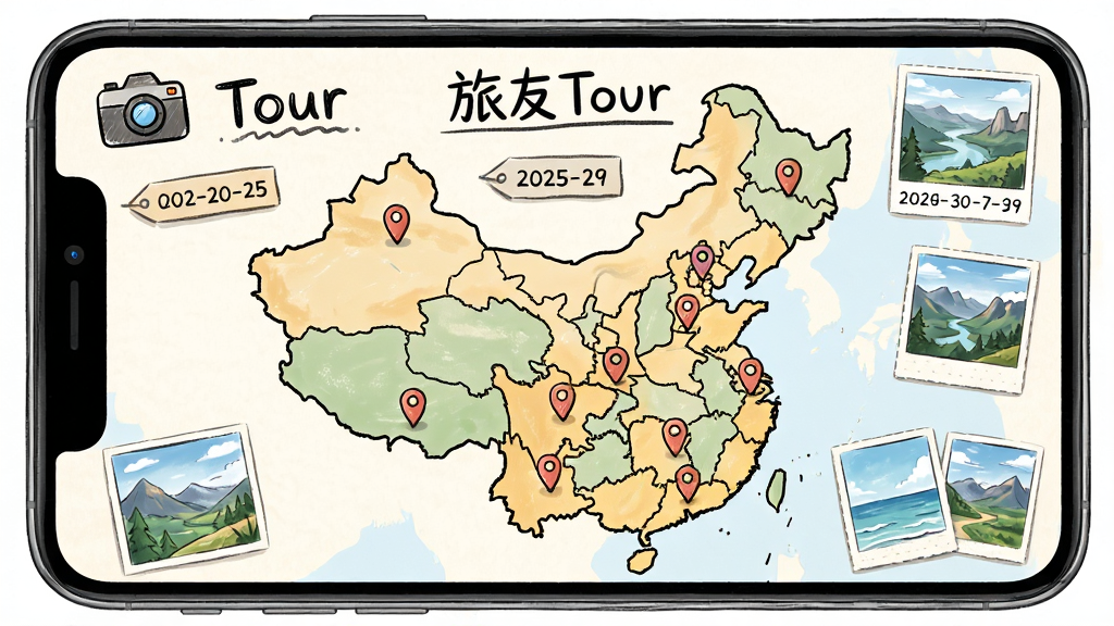 һ��AI���ɵġ�����Tour���㼣��ͼͼ������Ϊ�ֻ���Ļ��ʾ�й���ͼ�Ͷ����λ��ǣ�����ȫ�����Ű����������Ϊ�ֻ������ռǷ磬ϸ�ڰ������ͼ�ꡢ���ڱ�ǩ�ͷ羰����ͼ�����ʸ��壬�ɾ����޶���Ԫ��