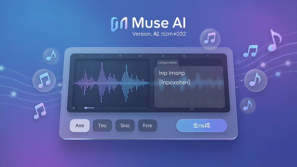 Muse AI ����������չʾ������Ϊһ̨�������������ִ����նˣ����ֲ��þ��жԳƹ�ͼ���Ϸ���ʾ Muse AI Ʒ�Ʊ�ʶ��汾��Ϣ���в�Ϊ���ɲ�������������·����з��ѡ�������ɰ�ť���Ű�������࣬���Ϊ�ִ��Ƽ�������͹�Ч��ϣ�ϸ�ڰ�������������ͼ�ꡢ��������ɫ��������͸�������ʸ���壬���ʸ��壬����ɾ����޶���Ԫ��