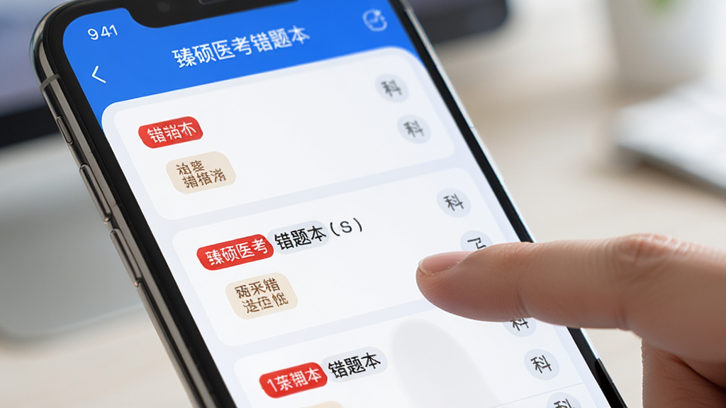 �ֻ���Ļչʾ��˶ҽ�����Ȿҳ�棬�б����ж��������¼��ÿ�����к�ɫ��ǺͿ�Ŀ��ǩ�������࣬������ɫ����ָ���ڵ������һ�����⣬�����黯�����廭�ʸɾ��޶���Ԫ��