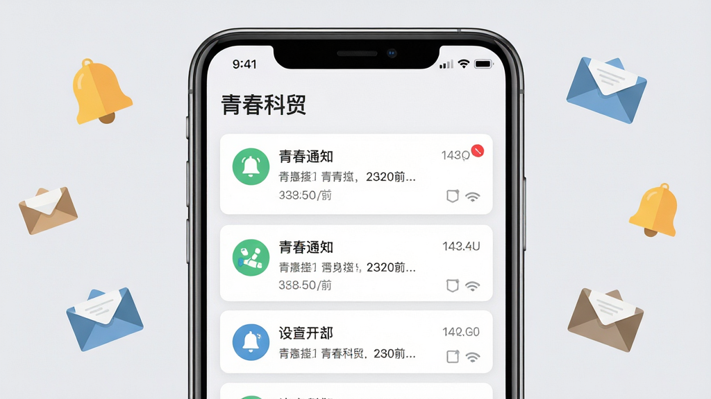 ��Ϣ֪ͨ���Ľ���չʾ������Ϊ�ֻ���Ļ�ڳ��֡��ഺ��ó����Ϣ�б�������֪ͨ��Ƭ��δ����㡢ʱ���ǩ������Ϊ�ֻ����У�����Ϊǳ��ɫ����ΧƯ���������ŷ�ȱ�ƽͼ�ꣻ���Ϊ��Լ��ˬ���ϸ����������η��������ʸ��壬�ɾ��޶���Ԫ�ء�
