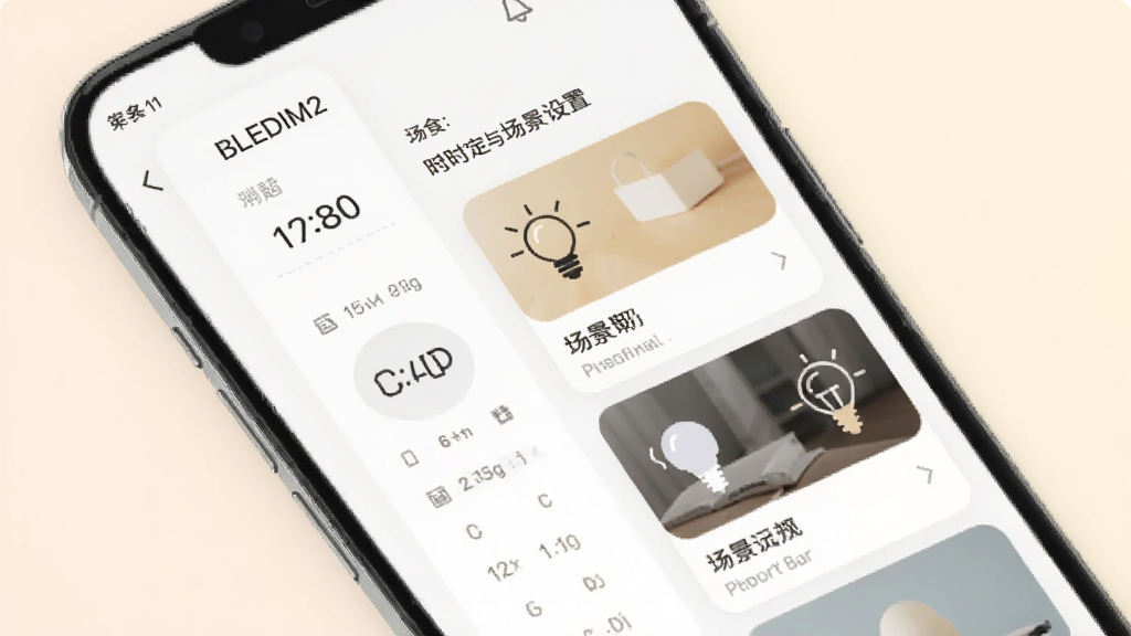 BLEDIM2 ��ʱ�볡�����ý��棬�ֻ���Ļ��ʾʱ��ѡ�����볡����Ƭ�б�����Ƭ���еƹ�ͼ���볡�����ƣ�����Ϊ���ǳɫ�����Ϊ���¼�ԼUI��ƣ����ʸ���ɾ��޶���Ԫ��