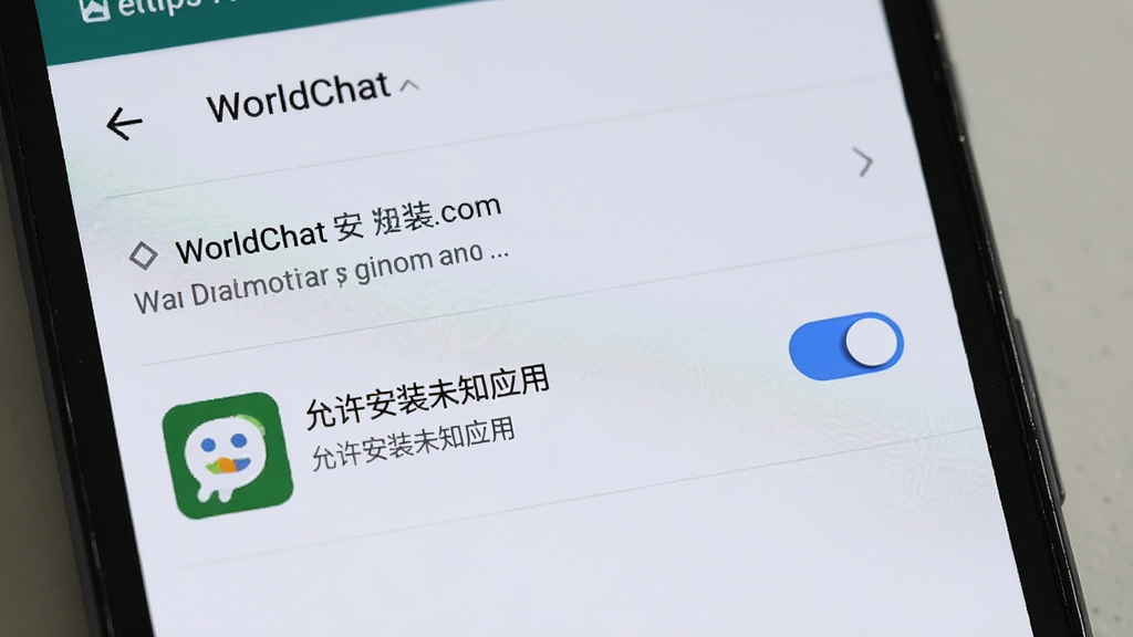 һ����׿�ֻ���ʾ WorldChat ��װȨ�����ý��棬��������Ϊ�ֻ���Ļ����Ļ��չʾ��������װδ֪Ӧ�á����أ�����Ϊ������д�����дʵ�̷̳磬ϸ�ڰ������ò˵���Ȩ�޿��ء�WorldChat ͼ�꣬�����������ɾ����޶���Ԫ��