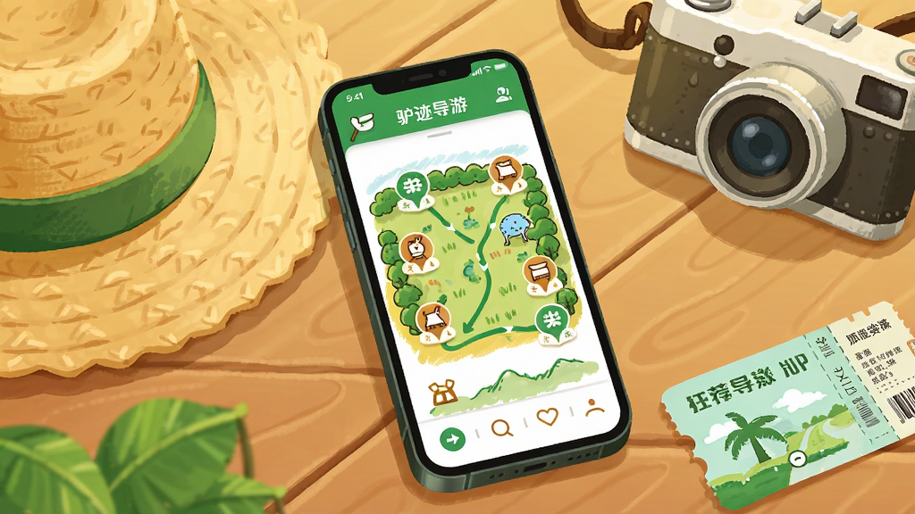 ��������Ϊһ�������ֻ�����Ļ����ʾ¿������APP�ľ����ֻ��ͼ���棬��ͼ�Ϸֲ��ž��㽲��ͼ����Ƽ�·�ߡ��ֻ�������ľ�������ϣ��Ա߰ڷ���һ����ñ��һ̨�����һ�ž�����Ʊ����������������µĲ廭���ɫ������ɫ��ů��ɫΪ����ϸ�ڷḻ�����������ɾ����޶���Ԫ�ء�