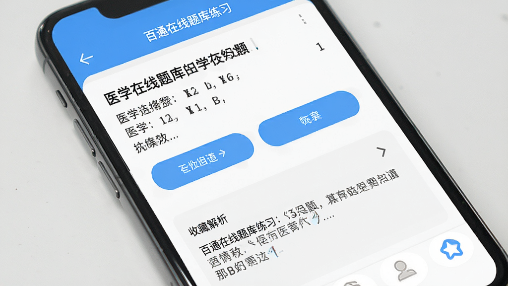 ��ͨ���������ϰ���棬����Ϊ�ֻ���Ļչʾһ��ҽѧѡ���⼰�������������½ṹ���Ű����룬���Ϊ����ѧϰ��Ӧ�ã�ϸ�ڰ�����Ŀ���֡�ѡ�ť�����������ղ�ͼ�꣬�����������ɾ����޶���Ԫ��