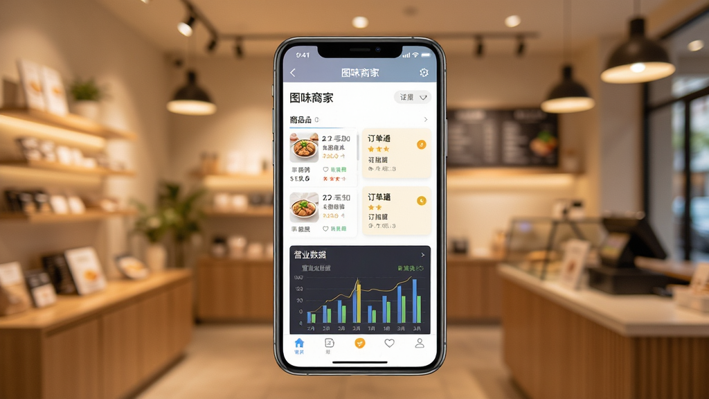 ͼζ�̼�����������ȫòչʾ����������Ϊһ�������ֻ�����Ļ����ʾͼζ�̼�APP�����̹�����ҳ��������Ʒ�б�������֪ͨ��Ӫҵ����ͼ��������Ϊ����ʵ������ھ��黯������ůɫ���ƹ⣬�������������񣬲��־��жԳƣ�ϸ�������ɼ�������ϸ��ɾ����޶���Ԫ�ء�