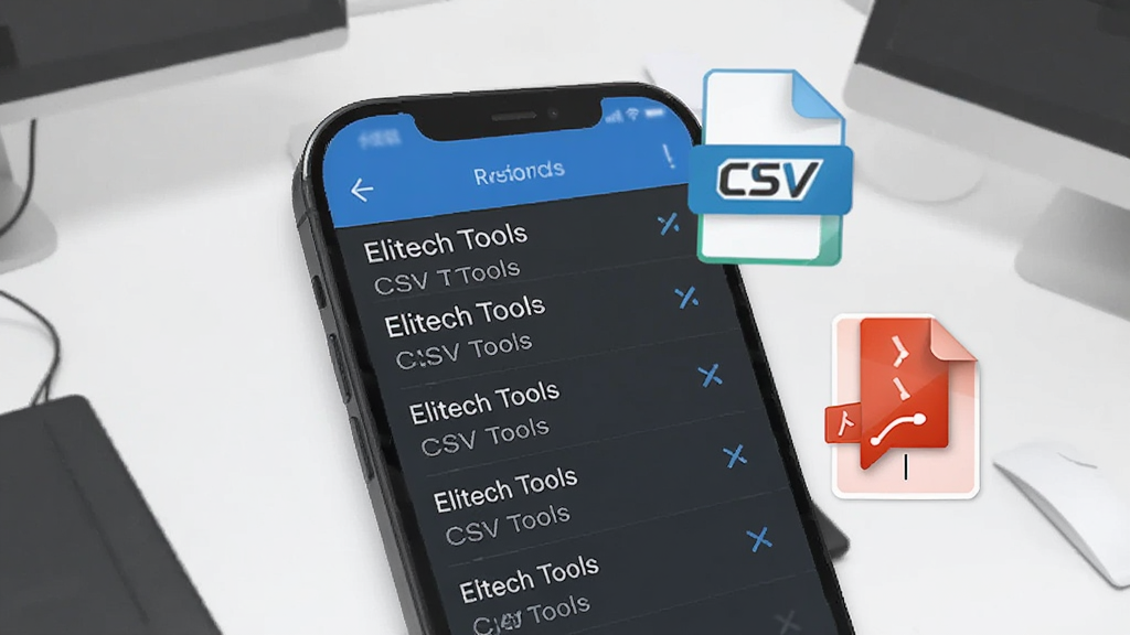 �ֻ���Ļ��ʾElitech Tools��ʷ��¼�б����Ա�Ư����CSV��PDF�ļ�ͼ�꣬����Ϊǳ��ɫ�칫���棬���Ϊ��Լ����廭��ϸ�����������ʸɾ����޶���Ԫ��