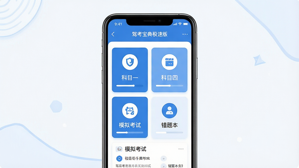 һ�Ÿɾ����ֻ�Ӧ�ý���չʾͼ������Ϊ�ݿ����伫�ٰ�APP����ҳ��ͼ���廭������Ϊ���аڷŵ��ֻ�ģ�ͣ���Ļ����ʾ��Ŀһ����Ŀ�ġ�ģ�⿼�ԡ����Ȿ�ĸ�������ڿ�Ƭ���Ű�����Գƣ����Ϊ��ƽ���Ƽ�������ɫ��ϸ�ڰ���Բ��ͼ�ꡢ����������Ŀ��ƬԪ�أ����ʸ��壬�ɾ��޶���Ԫ�أ������ұ���