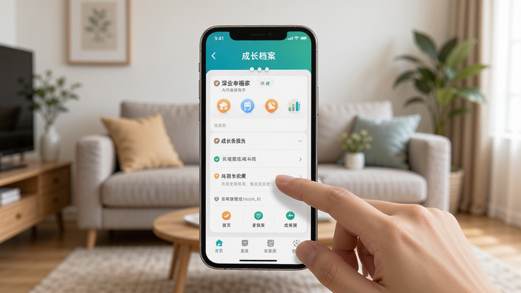 ��ҵ�Ҹ���APP�ƶ��˲������棬����չʾ�ֻ���Ļ����Ϣ֪ͨ��ɳ�����ҳ�棬��ָ�ᴥ��Ļ������Ϊ�Ӽҿ����������������ֻ�Ϊ���ģ���������ϸ��ͻ������ͼ�������֣����������ɾ����޶���Ԫ�ء�