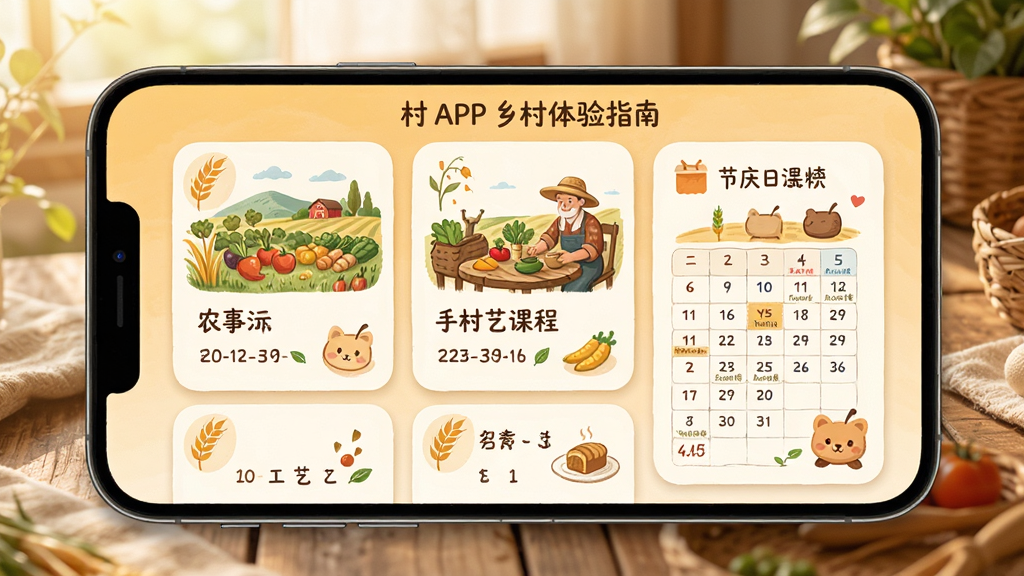 �Ҵ�APP�������ָ�Ͻ��棬����չʾ�ֻ���Ļ�ϵ�ũ�»���ֹ��տγ̺ͽ�������������Ϊ��Ƭʽ���У����Ϊ��ů��԰�磬ϸ�ڰ�������ͼ�ꡢ�ֻ�廭�����ڱ�ǩ�����ʸ��壬�ɾ����޶���Ԫ��