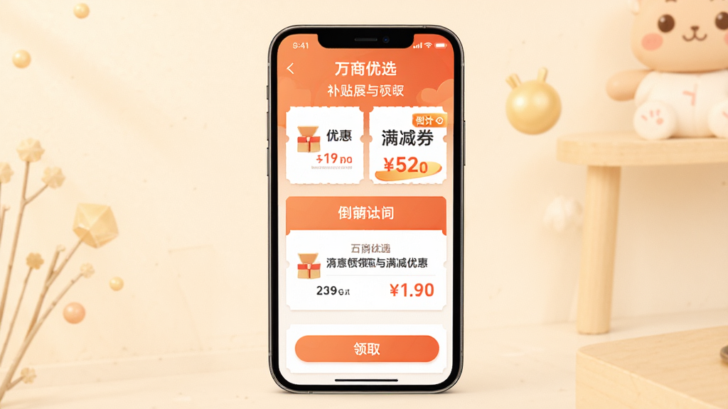 ������ѡAPP�Żݻҳ�棬����Ϊ�ֻ���Ļչʾ������ȡ�������Ż�ȯ���棬����Ϊ��Ƭʽ���У����Ϊ��ů�����磬ϸ�ڰ����Ż�ȯͼ�ꡢ����ʱ��ǩ����ȡ��ť����������������ɾ����޶���Ԫ��