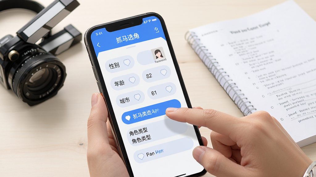 �ֻ���Ļչʾץ��ѡ��APPɸѡ���棬���������Ա����䡢���С���ɫ���͵�ɸѡѡ�ť����ָ���ڵ������һ��ѡ�����Ϊ����ǳɫ���棬�Ա߷���һ������ȡ������һ���籾������ɫ����ˬ������ͻ��ɸѡ���ܵı���ԣ����ʸ��壬ϸ�ڷḻ