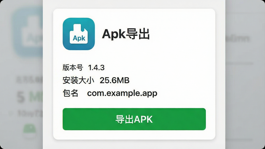 һ��չʾ��Apk������Ӧ������ҳ���ͼƬ��ҳ�涥����ʾӦ��ͼ������ƣ��·��г����汾�� 1.4.3������װ��С 25.6MB�������� com.example.app������Ϣ���ײ���һ����Ŀ����ɫ������APK����ť������Ϊ��Ƭʽ��ƣ����Ϊ�ִ���Լ��ϸ�����������ʸɾ����޶���Ԫ��