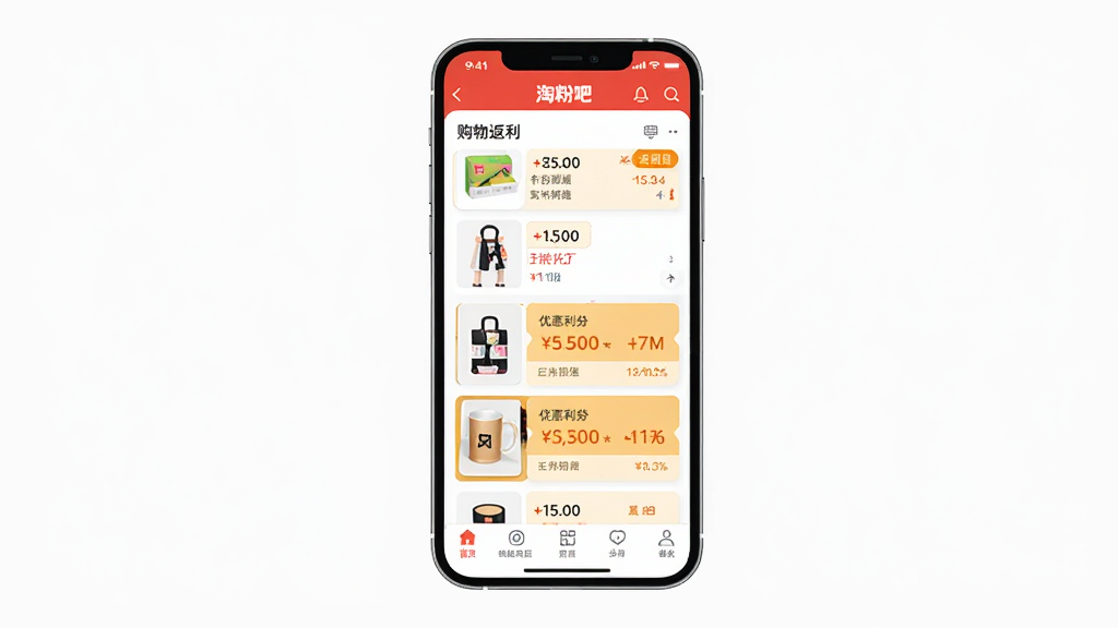 �Է۰�APP������ȫòչʾ������Ϊһ�����������ֻ�����Ļ�ڳ��ֹ��ﷵ���б����Ż�ȯ��Ƭ������Ϊ���й�ͼ���Ű������������Ϊ�ִ���ƽ��UI��ƣ�ϸ�ڰ�����������ǩ����Ʒ����ͼ�뵼�����������������ɾ����޶���Ԫ��