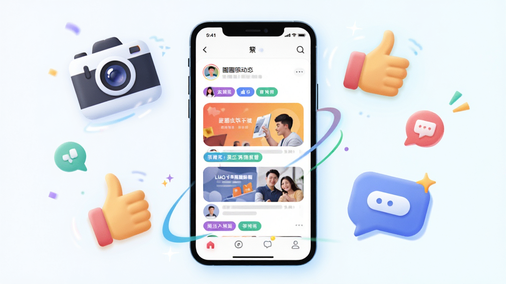 һ��չʾLIAO��ʦ��ȤȦ�Ӷ�̬���ܵ�ͼƬ�������������ֻ���Ļ����Ļ����ʾȦ�Ӷ�̬�ٲ����ͻ����ǩ����Χ���������ͼ�ꡢ�������ƺ��������ݣ����岼��Ϊ���·ֲ㹹ͼ�����Ϊ�����罻�廭��ϸ�ڰ�����ʱ�ǩ��Բ��ͼƬ�Ͷ�̬��Ӱ�����������ɾ����޶���Ԫ��
