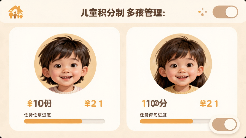 ��ͯ�����ƶຢ�������棬����չʾ������ͯͷ���У������·��ж����������ֺ����������������Ϊ���ҷ����������ܰ��ͣ�ϸ�ڰ�����ͥͼ����л���ť�����ʸ��壬�ɾ��޶���Ԫ��