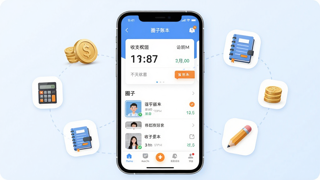 Ȧ���˱�Ӧ��������չʾ�������������ֻ���Ļ����Ļ����ʾȦ���˱�APP�ļ�����ҳ��������֧������Ƭ��Ȧ���б��͵ײ�����������Χ�����Ž�ҡ����������˱���Ǧ�ʵȲ������Сͼ�꣬���岼��Ϊ���й�ͼ����������£�ɫ��������Ϊ������������ɫ��׺��ϸ�����������ʸɾ����޶���Ԫ��