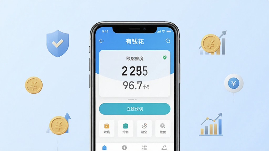 һ��չʾ��Ǯ��AppƷ�����������ͼ�������������һ�������ֻ����ֻ���Ļ����ʾ��Ǯ��App����ҳ���棬�������չʾ����͹��ܰ�ť������Ϊǳ��ɫ���䣬��Χ��׺���Ľ��ڷ���ͼ������ơ���ҡ�ͼ���ȣ��������������£��Ű���жԳƣ�ϸ�ھ��£������������ɾ��޶���Ԫ��