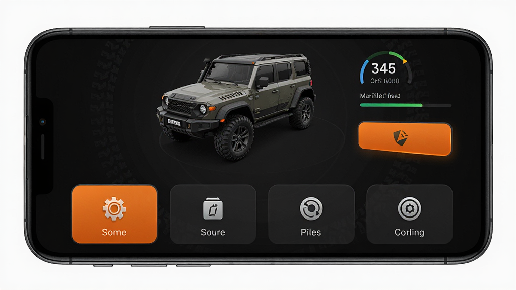 ��ʿ����APP����ȫòչʾ������Ϊһ�������ֻ���Ļ��ʾ�������ƽ��棬���ֲ������½ṹ���Ϸ�չʾ����3Dģ�������������Ϣ���·�����Զ�̿��ƹ���ͼ�꣬�Ű��������򣬷��Ϊ�ִ��Ƽ�����Ӳ��ԽҰ���ϣ�ϸ�ڰ�����ɫ��������ɫ������ť����̥����Ԫ�أ����ʸ��壬����ɾ����޶���Ԫ��