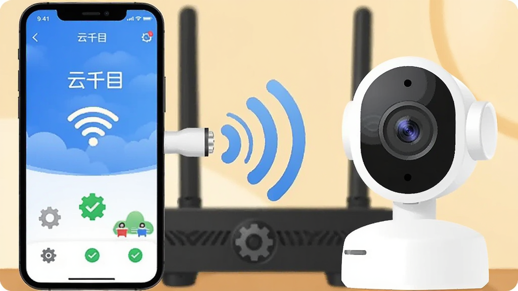 ����չʾһ���ֻ���һ̨����ͷ�豸ͨ��Wi-Fi�ź����ӣ��ֻ���Ļ��ʾ
