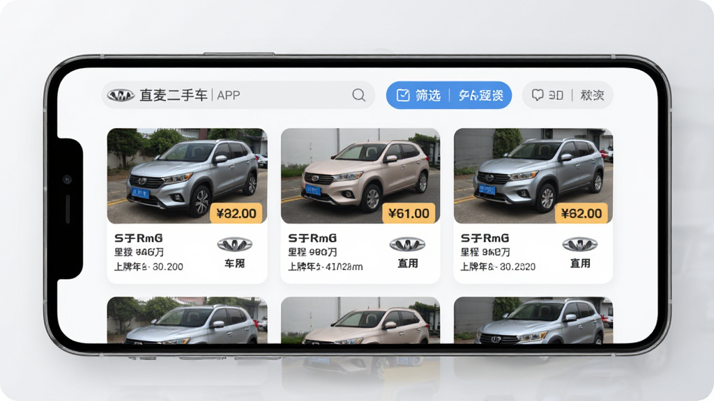�ֻ�Ӧ�ý���չʾ������Ϊֱ����ֳ�APP��ҳ�����ֲ��ÿ�Ƭʽ��Դ�б���������������ɸѡ��ť���в�չʾ�������ֳ�ʵ��ͼ��۸��ǩ���Ű������������Ϊ�ִ���ƽ����ƣ�ϸ�ڰ�������Ʒ�Ʊ�ʶ���������������ݵ���Ϣ�����ʸ���ɾ��޶���Ԫ�أ�����Ϊǳ�ҽ���