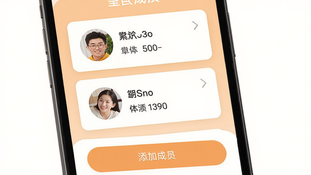 ��ɽ����APP��ͥ��Ա�������棬�ֻ���Ļ��ʾ����û�ͷ��Ƭ��ÿ��ͷ���Ա�ע�����������������ݣ��·������ӳ�Ա��ť������Ϊ��ܰ��ǳ��ɫ����������Ѻã����ʸ��壬�ɾ��޶���Ԫ��