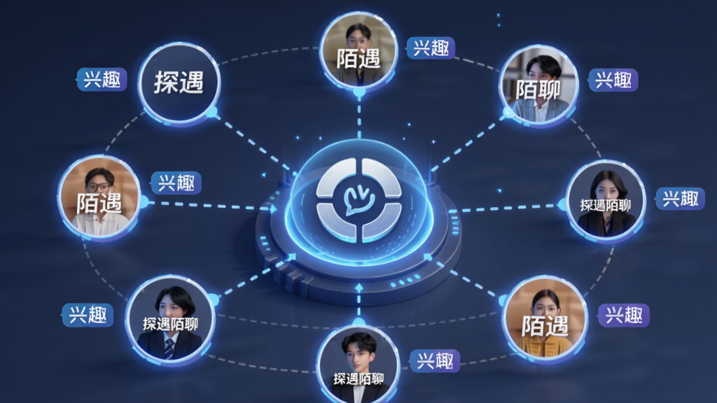 ����������һ������������Ƽ�����ͼ�꣬��Χ�����Ŷ�����С�̽��İ�ġ���ʶ���û�ͷ��ͷ��֮�������������γ����磬���ֳʷ���״�����Ƽ���ʮ�㣬ϸ����ÿ��ͷ������С��ǩ��ʾ��Ȥ�ؼ��ʣ����ʸ��壬�����ɾ�������