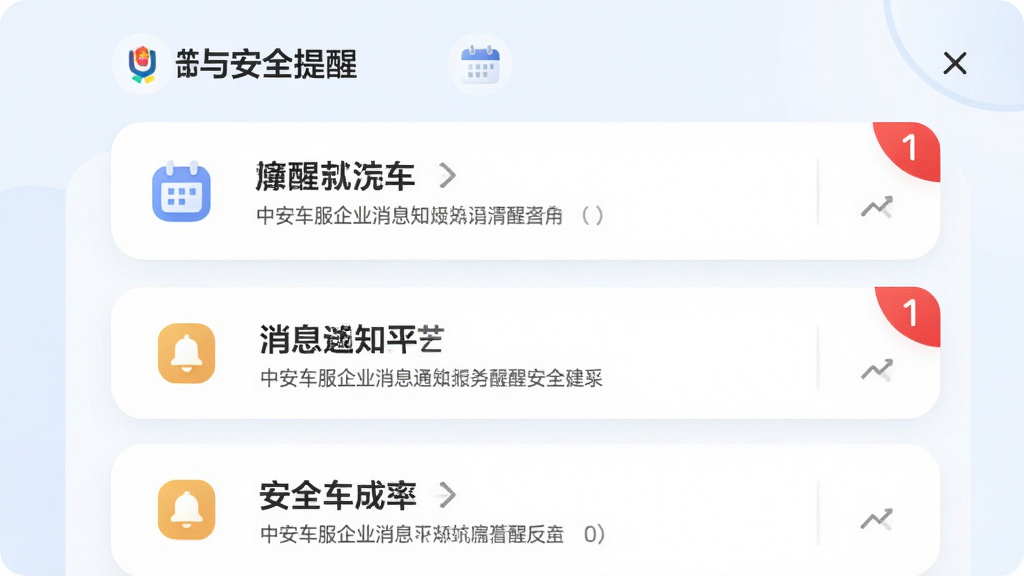����Ϊ�а�������ҵ��Ϣ֪ͨ�밲ȫ���ѽ��棬����Ϊ�б�ʽ���У��Ű�չʾ�������ѿ�Ƭ��֪ͨ��Ŀ�����Ϊ���Բ�����·磬ϸ�ڰ�������ͼ�ꡢ����ͼ�ꡢ��ɫ���ѽǱꡢǳɫ���������ʸ��壬�ɾ����޶���Ԫ��