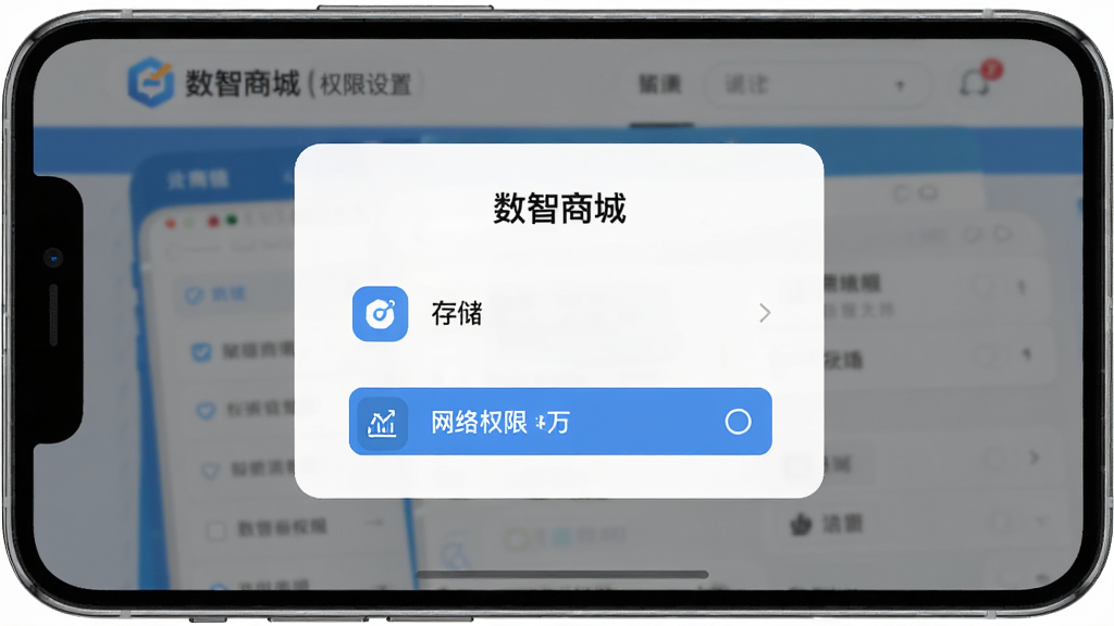 �����̳ǰ�װȨ�����ý��棬�ֻ���Ļ��ʾ�������̳ǡ�Ȩ�����󵯴��������洢������Ȩ��ѡ�����Ϊ���У����Ϊ��ƽ����ϸ����Ȩ��ͼ������������Ϊ��ɫ�����ʸ��壬�ɾ����޶���Ԫ��