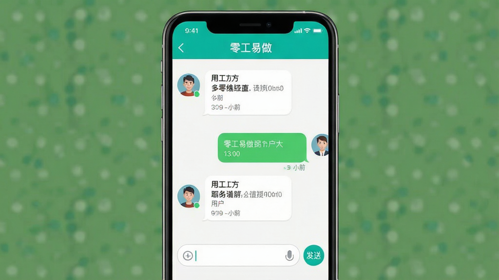 �㹤����APP�ڼ�ʱ�������ʾ��ͼ����������Ϊ�ֻ���Ļ����Ļ����ʾ����Ի������Ϊ�ù���ͷ������Ϣ���ݣ��Ҳ�Ϊ�û��ظ����ݣ�������ʾ���㹤������Ӧ�����ƣ����־��У���������죬ϸ�ڰ���ʱ���������򡢷��Ͱ�ť�����ʸɾ����޶���Ԫ��