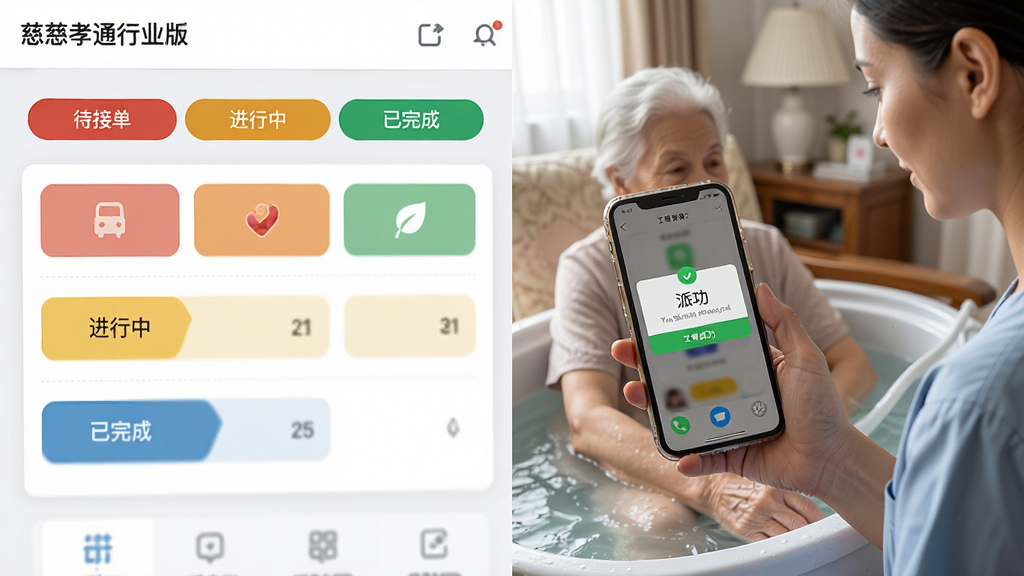 �������棬��ࡰ��Тͨ��ҵ�桱��������������ʾ���ӵ��������С����������״̬��ǩ���Ҳ໤����Ա�ֳ��ֻ������˼��н�����ԡ�����ֻ���Ļ�ϵ����ɵ��ɹ�֪ͨ����ͼ���ҶԱȣ������ʵ�����ϸ���Ͻ��水ť���������ﶯ����Ȼ�����ʸ��壬�ɾ����޶���Ԫ��