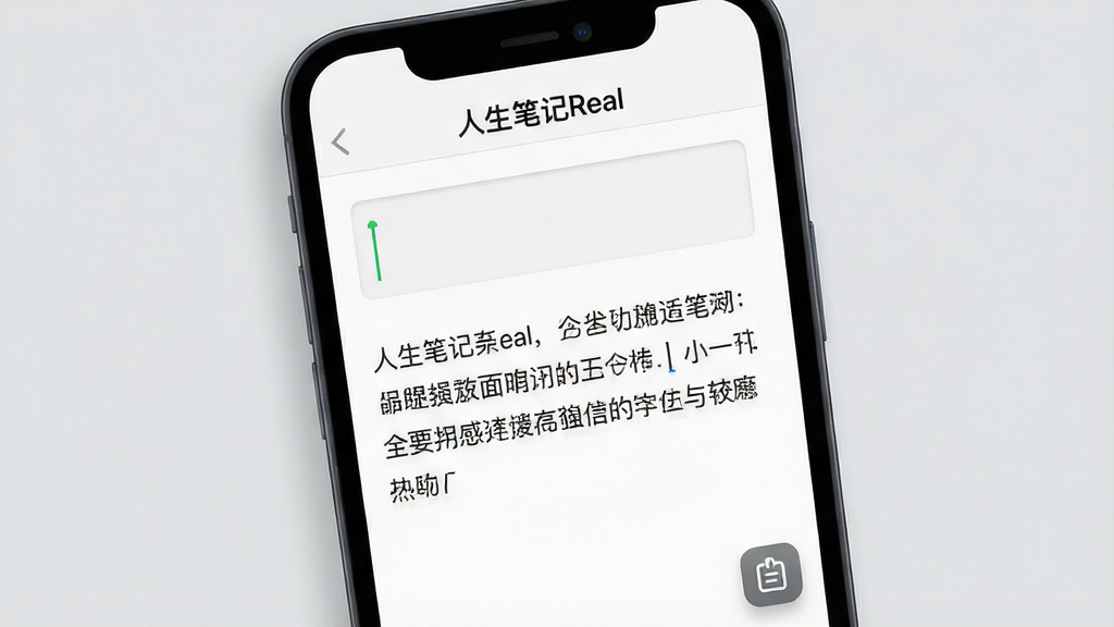 一部手机屏幕特写,界面为简洁的文字编辑页面,顶部显示
