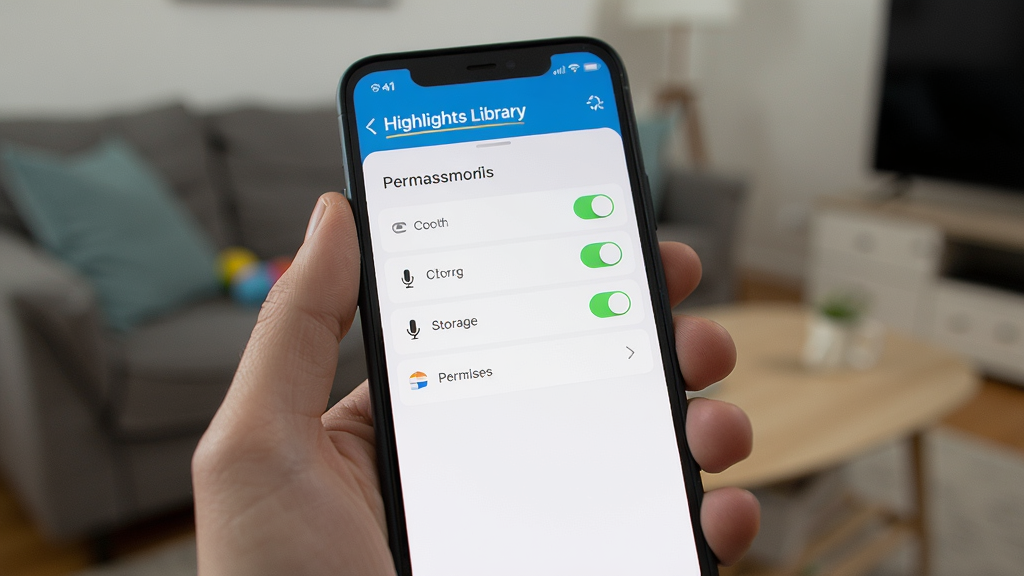 һ��չʾ�ҳ����ֻ���Ϊ��ͯ���� Highlights Library Ӧ��Ȩ�޵Ĳ�������ͼ������Ϊһֻ�������ֻ�����Ļ����ʾӦ��Ȩ�޹������棬����Ϊ�ֲ���д����Ļ���ݣ����Ϊдʵ��������磬ϸ�ڰ���Ȩ�޿����б����洢����˷�ͼ�ꡢ����Ϊģ���Ŀ������������������ɾ����޶���Ԫ��