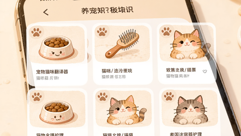 ����è�䷭��������֪ʶ���չʾ������Ϊ�ֻ������е�è�令��ͼ�Ŀ�Ƭ������Ϊ����״֪ʶ�б����Ű��������򣬷��Ϊ��ů��͵Ĳ廭�磬ϸ�ڰ���è���롢��ëˢ��è������Сͼ�꣬���ʸ��壬�ɾ����޶���Ԫ��