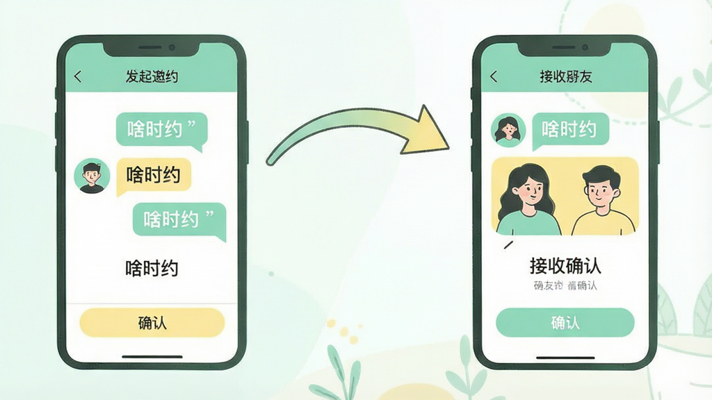 һ��չʾ����Լ���������̵Ĳ廭���������Ϊ������Լ���ֻ����棬�Ҳ�Ϊ���ѽ���ȷ�ϵĽ��棬�м��û��μ�ͷ���ӣ�������Ϊ����ǳɫ��ƽ�廭����ɫ�Ա����̡���ɫ�͵���Ϊ����ϸ�ڰ����Ի����ݡ�ͷ��ԲȦ��ȷ�ϰ�ť�������пɳ�������