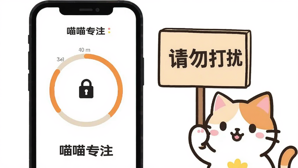 ����������һ���ֻ���Ļ��ʾ����רע��רע��ʱ���棬�Ա��п�ͨè����š�������š������ӣ�����Ϊ�ֻ�����ƫ��è�������½ǣ��Ű�����ֱ�ۣ����Ϊ��ƽ����ʾ�廭��ϸ�ڰ�����ʱԲ��������ͼ�ꡢ���ű�־�����ʸɾ����������������֡�����רע�����޶���Ԫ��