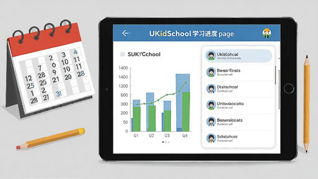 ����չʾUKidSchoolѧϰ����ҳ�棬ƽ�������Ļ�ϳ�����״ͼ��γ�����б����Ա߷���������Ǧ�ʣ�����Ϊǳ��ɫ��������ü������廭��񣬹�ͼ���У�ϸ�����������ʸɾ�������Ԫ��