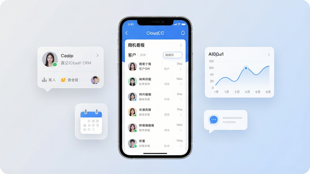 һ��չʾCloudCC CRM�ƶ��˽���Ĳ�Ʒȫòͼ����������Ϊһ�����������ֻ����з��ã���Ļ�ڳ��ֿͻ��б����̻���������ģ�飬�ֻ����Ư����͸���Ŀͻ���Ƭ����������ͼ�꣬�Ҳ�Ư����������ͼ����Ϣ���ݣ�����Ϊǳ�ҵ���������ͽ��䣬������ü������Ƽ����ϸ��������Բ�ǿ�Ƭ������ͼ���������Ű棬���������ɾ����޶���Ԫ��